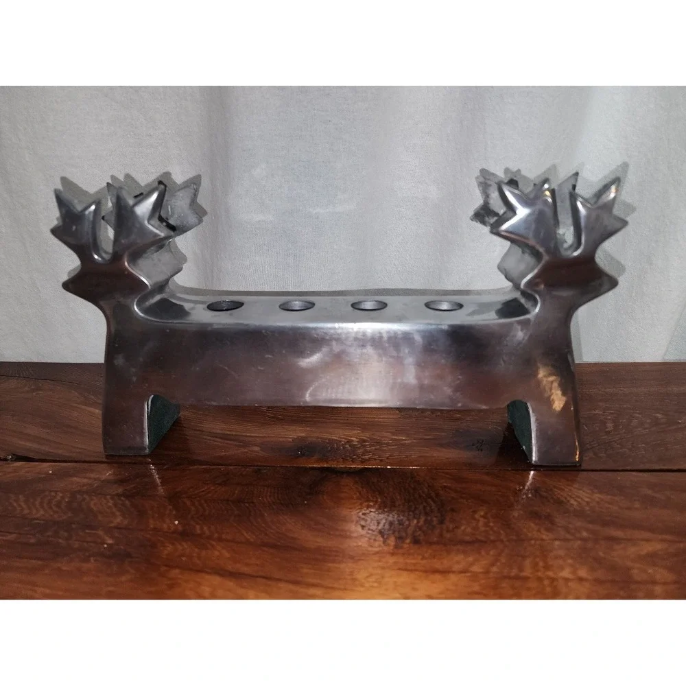 Vintage Reindeer Candle Holder‎ Polished Aluminum